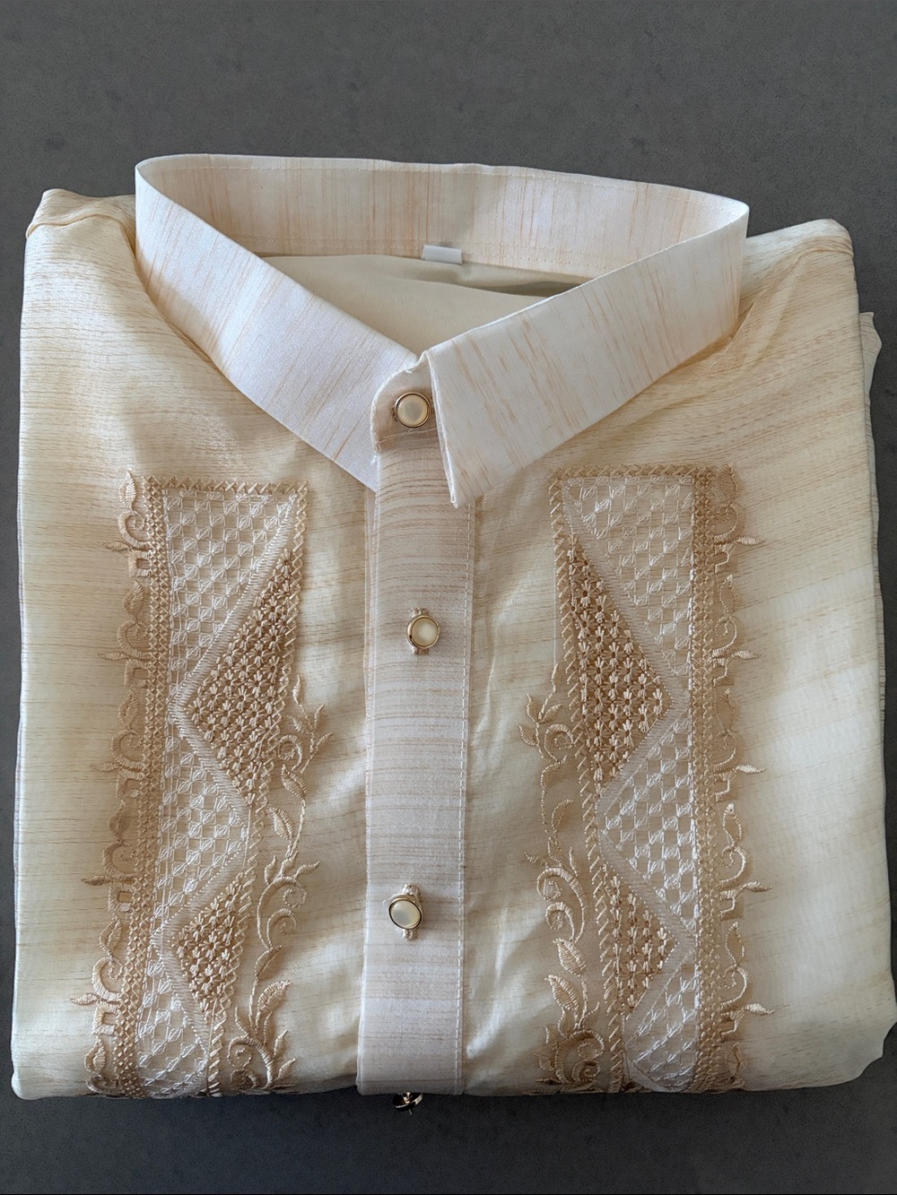 Embroidered Cream Button-Front Barong